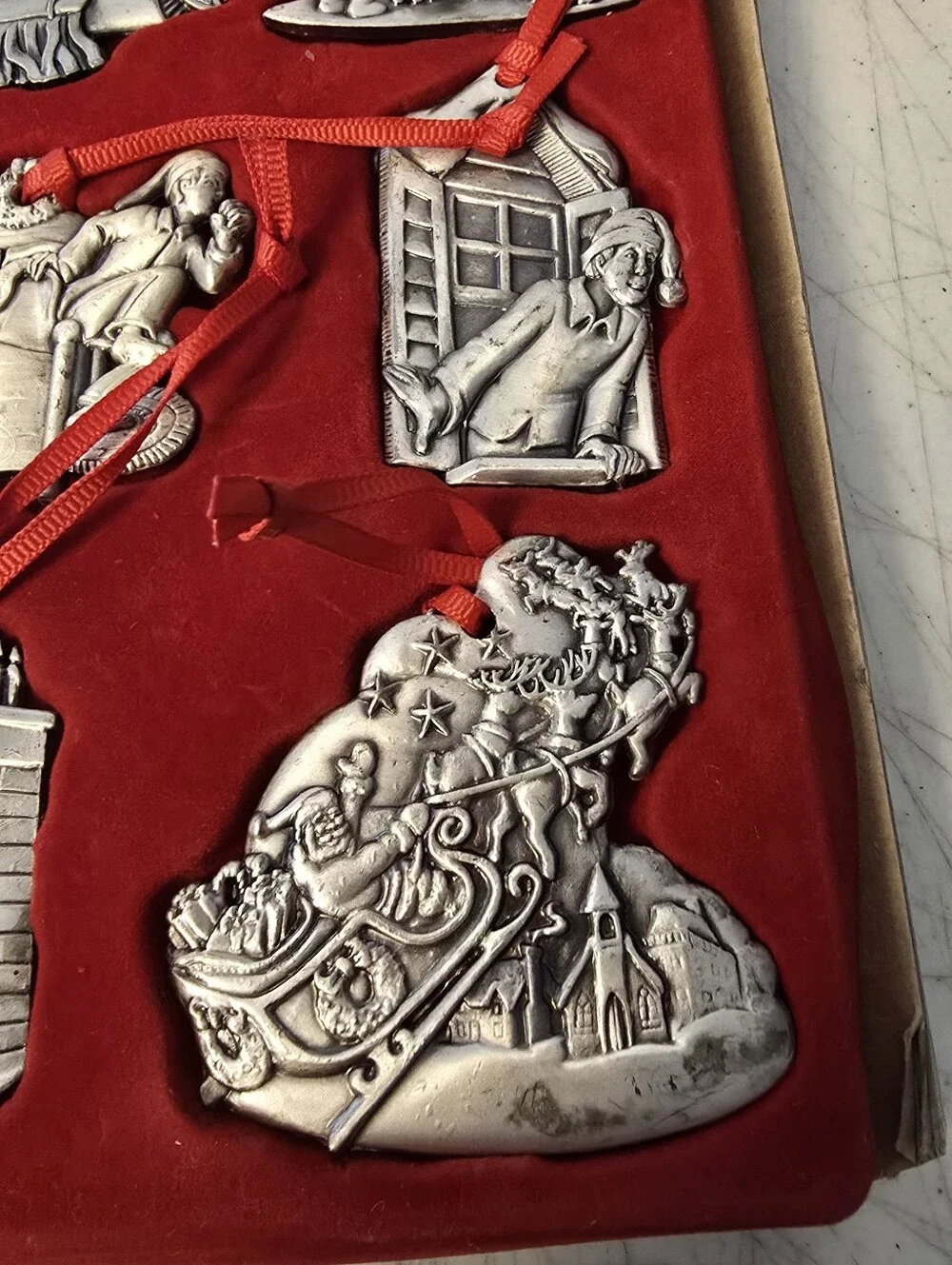 Vintage 1995 Twas the Night Before Christmas Pewter Ornaments Set of Nine